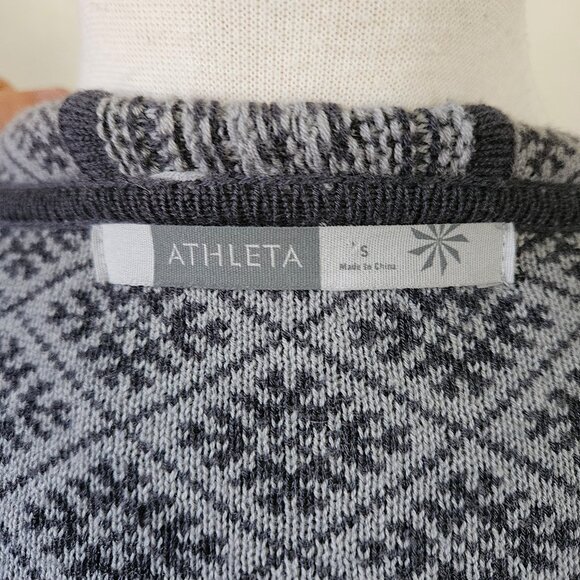 ATHLETA Spooner Summit Sweater Gray Blue Fair Isle Nordic Long Zip Wool Blend S - Picture 8 of 9